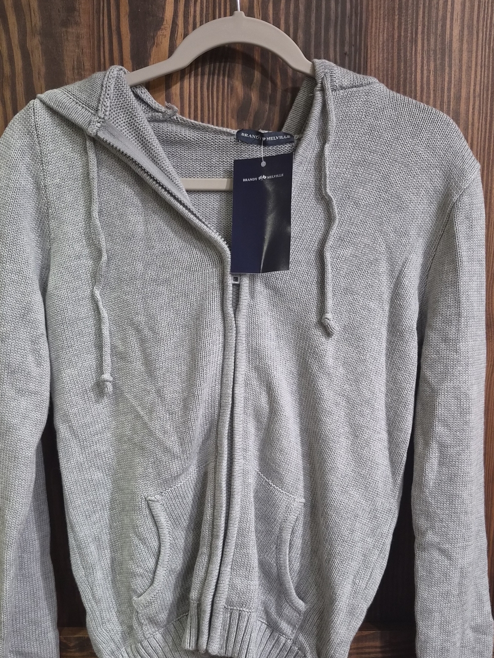 NWT Brandy Melville Light Gray Zip-Up Hooded Sweater